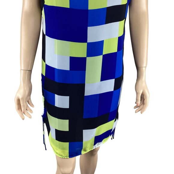 Milly of New York Dress‎ Size 8 Colorblock Geometric Print Blue Short Sleeve - Picture 6 of 8